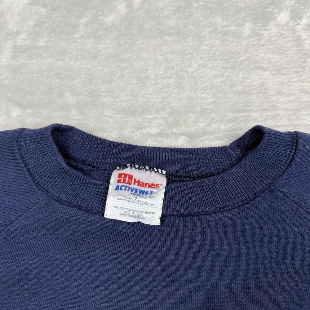 Hanes USA Chenille Patch Crewneck Sweatshirt Navy Vintage Style Size L Retro Y2K - Picture 3 of 8